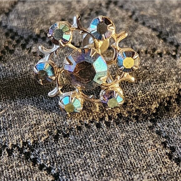 BSK VINTAGE DESIGNER SIGNED 3" BLUE AB RHINESTONE FLOWER FLORAL SPRAY PIN,EARRIN - Picture 11 of 11